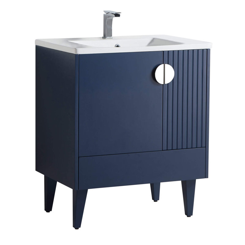 Ensemble de meuble-lavabo simple 30 po Saimah, Chrome poli, Bleu marine