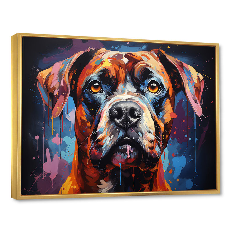 Boxer Boldness III sur toile, H 30 po x l 40 po x P 1,5 po, Cadre flottant doré