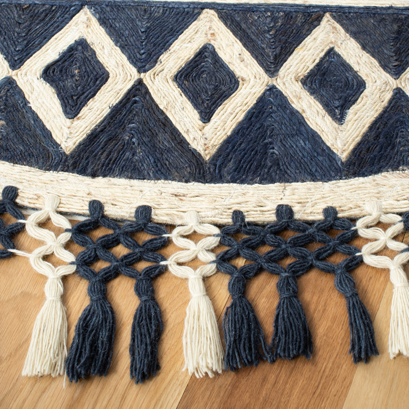 Cunningham Hand Tufted Jute/Cotton Geometric Rug in Blue/Beige, Round 6'