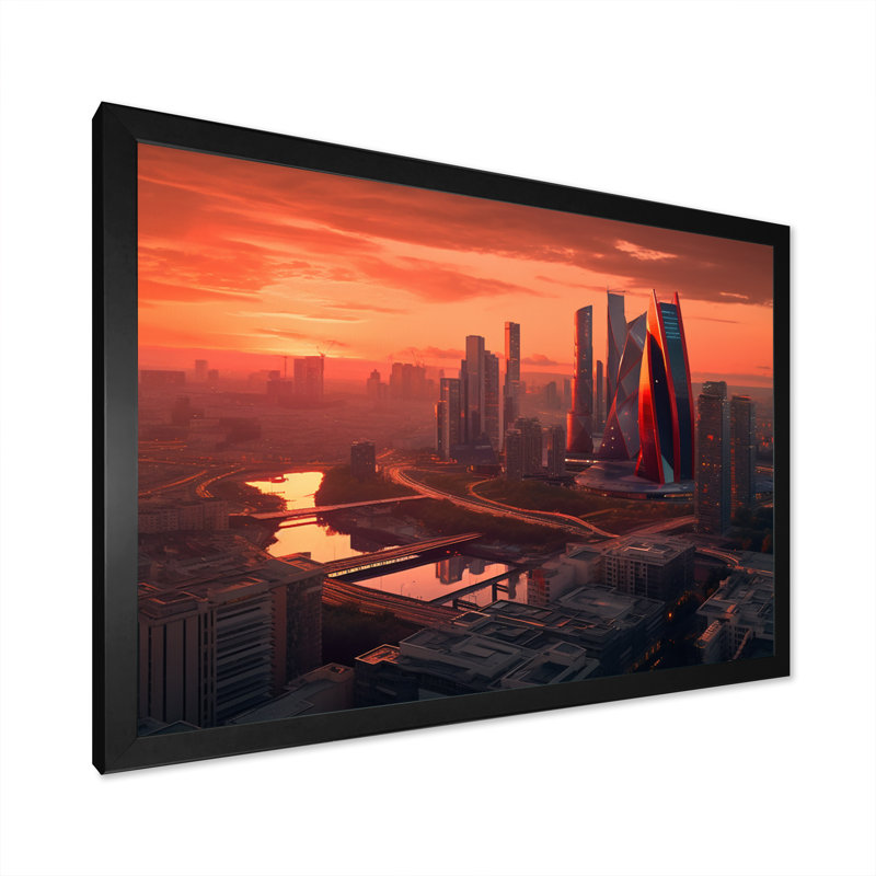 «Orange and Pink Architectural Merveilles II», reproduction sur toile, Cadre photo noir, H 12 po x l 20 po x P 1 po