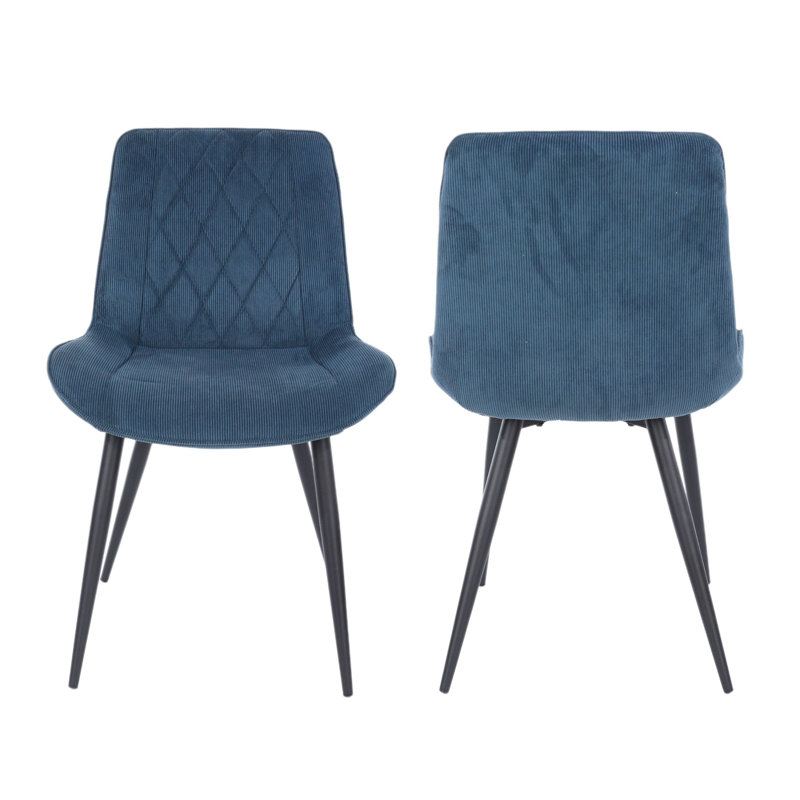 Aspen Sintered Stone Square Table with 2 Diamond Stitch Upholstered Fabric Chairs - Modern Dining Set, Blue