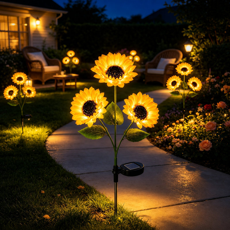 Solar Sunflower Garden Lights Waterproof LED Outdoor Flower Stake Lights for Yard Patio Decor