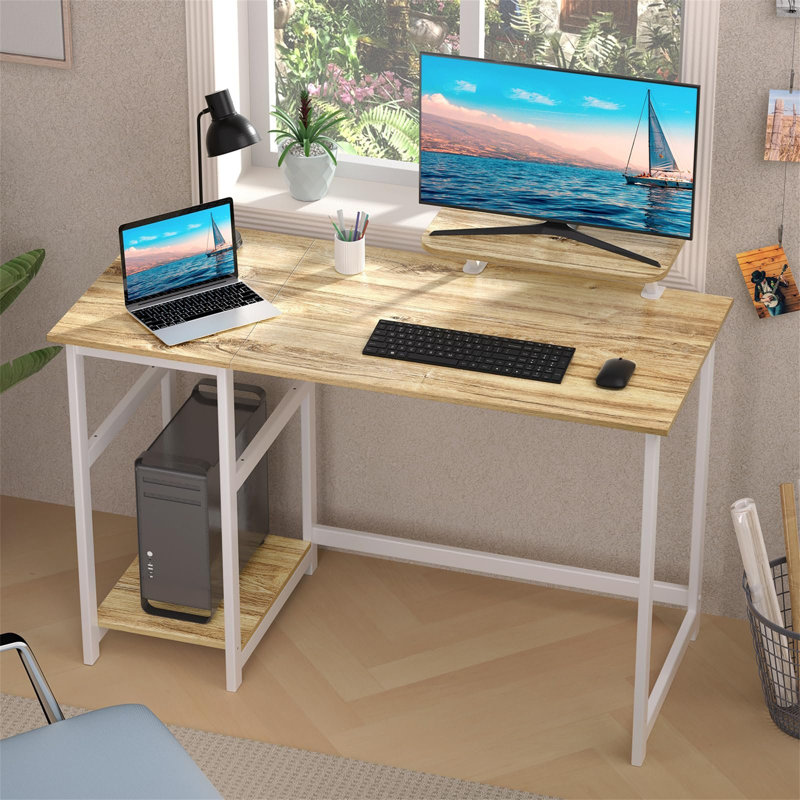 Antinarelli Metal Base Computer Table, Beige