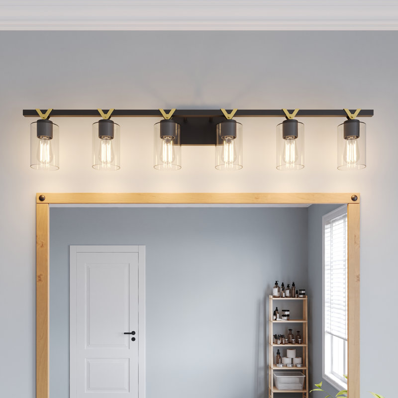 Knudson 6 - Light Bathroom Steel Dimmable Bathroom Vanity Light, Matte Black/Brass