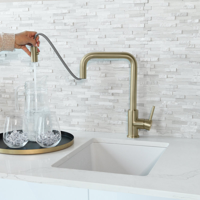 Modern Faucet Stylish Rivo One-Handle Pull Down Kitchen Faucet, Brushed Gold