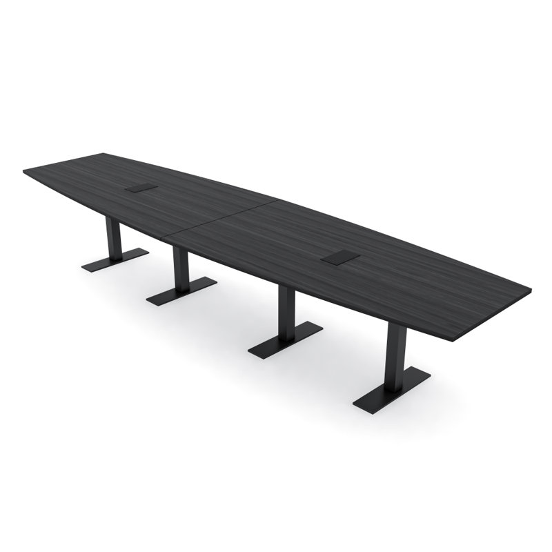 Table de conférence en forme de bateau avec base en T en métal | Unité électrique, L 168 po x l 48 po, Nuit asiatique