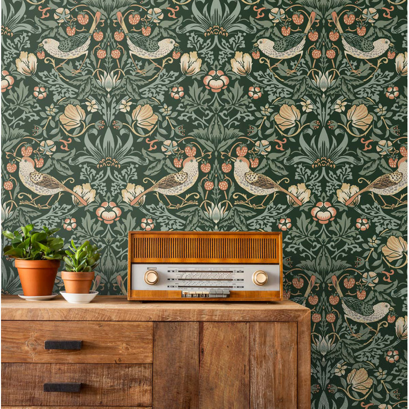 Britiany Peel & Stick Floral Roll, Forest Green