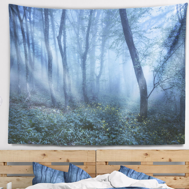 Paysage avec sentier tapissier bleu d'automne, H 32 po x l 39 po