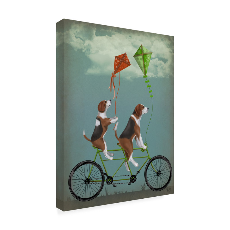  Art mural sur toile tendue - art mural Fab Funky «Beagle Tandem» pour le salon, la chambre à coucher ou le bureau - 14 x 19