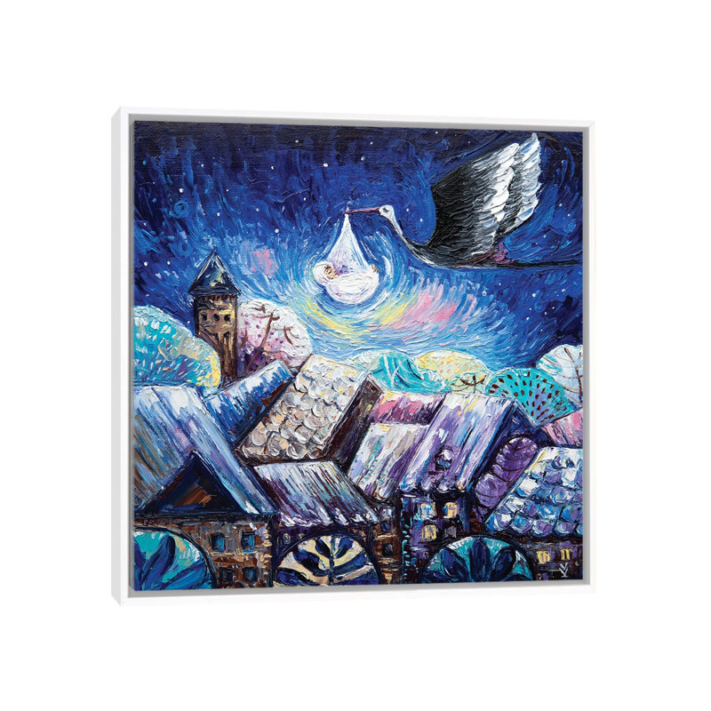 Stork by Vlada Koval - Painting on Canvas, 93.98 cm H x 93.98 cm W, White Framed