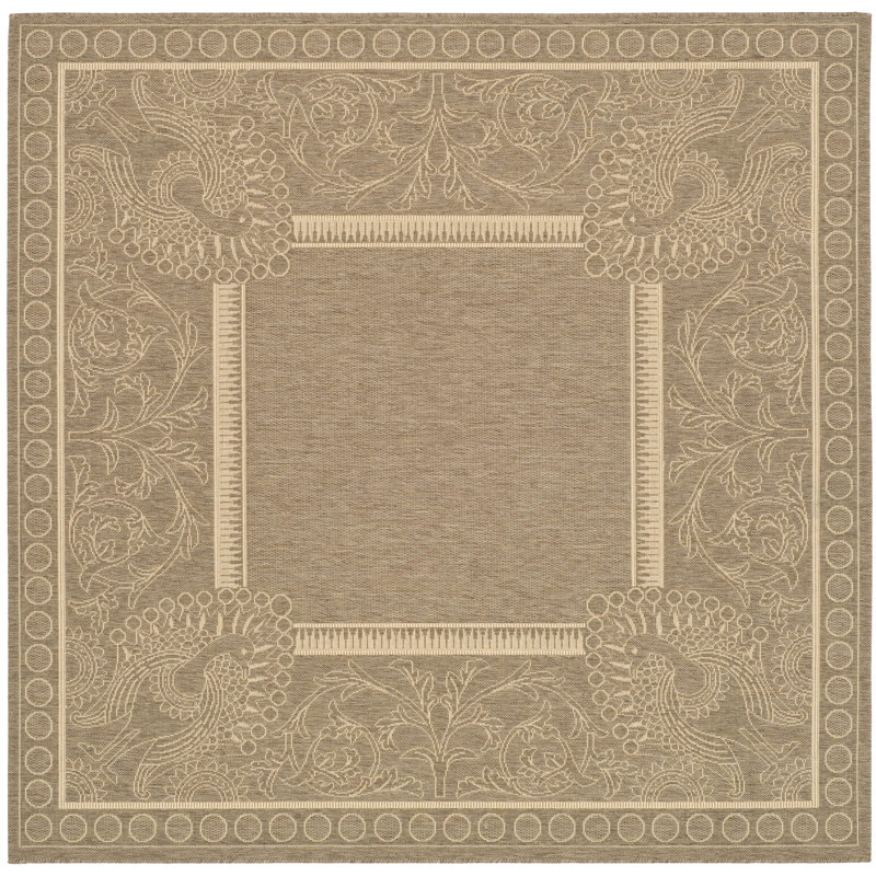 Arneshia Floral Brown/Natural Area Indoor/Outdoor Area Rug, Square 6'7"