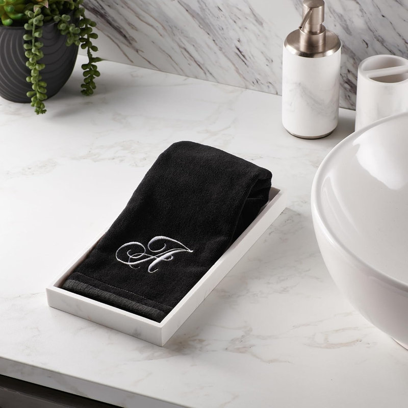 Creative Scents Monogrammed Fingertip Towels White Embroidered Set of 2, E