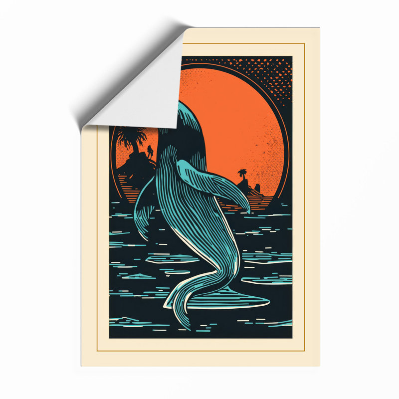 Whale Breaching Sun Coastal - Framed Print, A3 - 42.0 x 29.7 cm, Unframed
