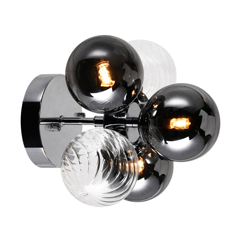 Myrdle 3-Light 9-Inch Wall Sconce, Chrome Finish with Clear and Smoke Glass Orbs – Modern Decorative Accent Light