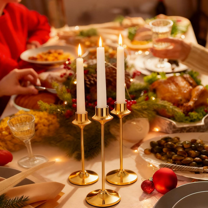 Weighted Candlestick Holder, Retro Metal Candlestick Holder, Suitable For Festivals, Fireplaces, Parties, Restaurants, And Homes. 6-Piece Set (Gold)