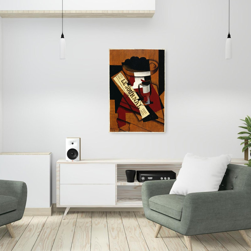 Coupe de fruits et journal, 1916. Estampe d'art mural abstrait contemporain, H 36 po x l 24 po
