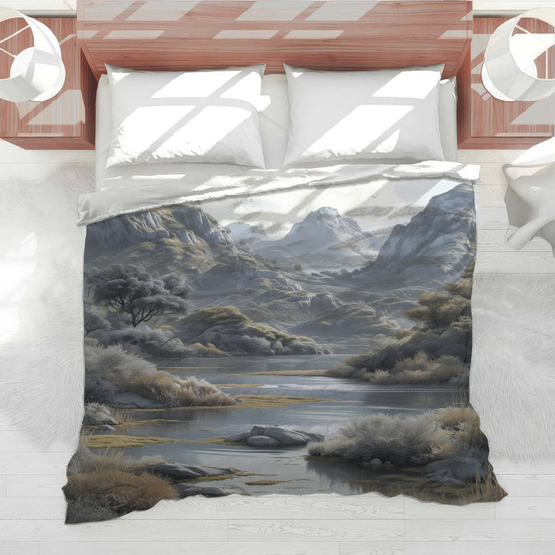 Mountain River Landscape Comforter, Queen