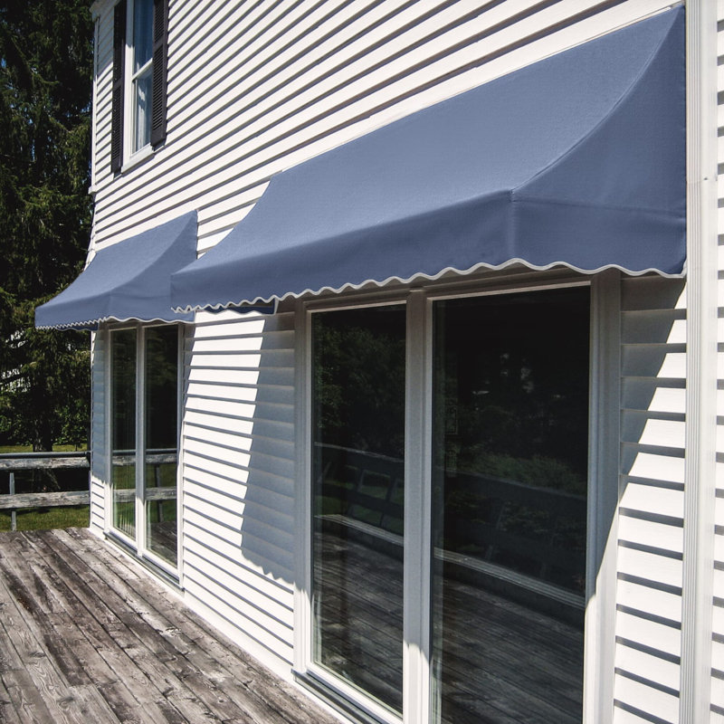 Awntech Nantucket Acrylic Fabric Fixed Awning, 31" H x 76.5" W x 24" D, Dusty Blue