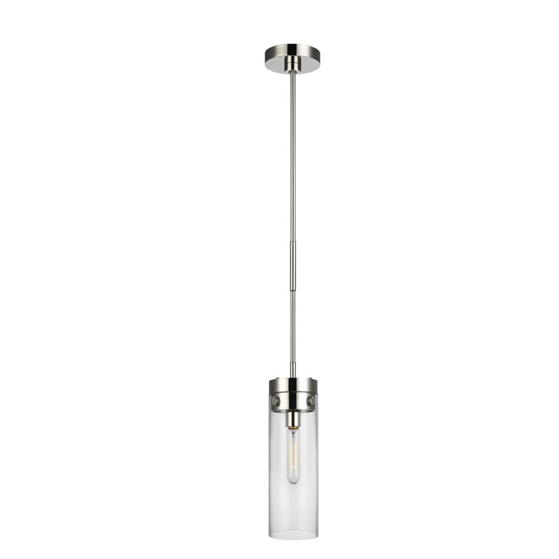 Luminaire suspendu cylindrique simple à 1 lumière Wasdale par Chapman & Myers , H 21,75 po x l 5,5 po x P 5,5 po, Nickel poli