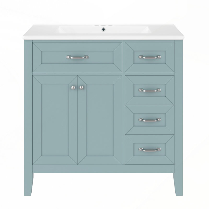 Meuble-lavabo autoportant avec lavabo en céramique lisse et grand espace de rangement, Vert