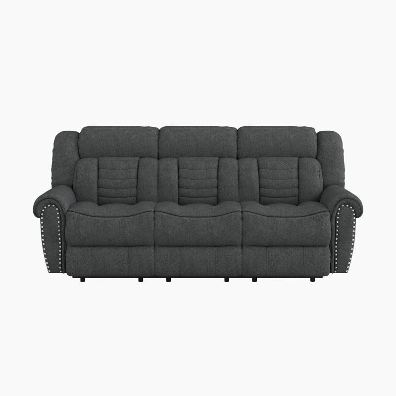 Eany 88'' Transitional Chenille Manual Double Reclining Sofa with Classic Rolled Arm Design