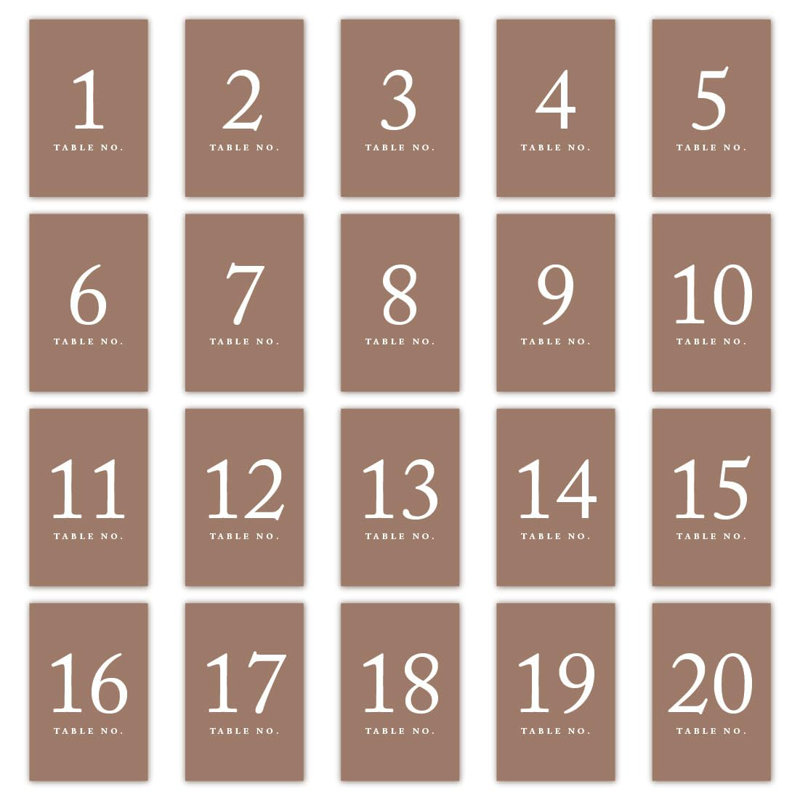 Koyal Wholesale Mocha Mousse Table de mariage numéros 1 à 20, cartes de sièges 4 x 6, Mousse de moka
