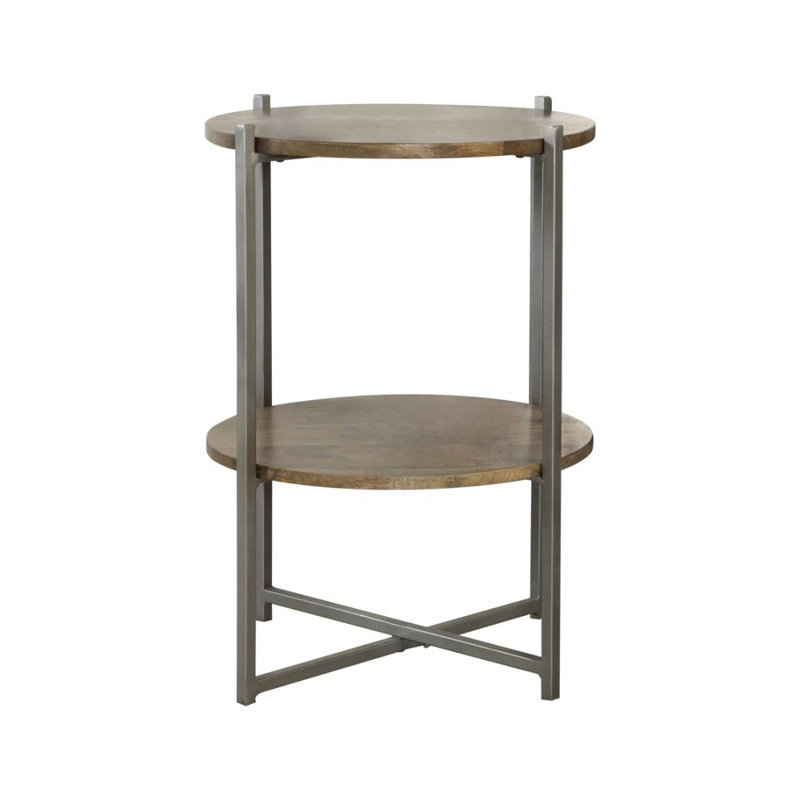 Tarenton Natural and Gunmetal Accent Table with Bottom Shelf