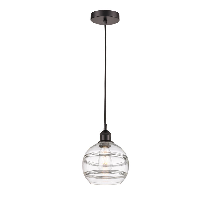 Luminaire suspendu 1 lumière Edison Bienes-616-G556, H 9,88 po x l 8 po x P 8 po, Transparent, Bronze frotté à l'huile