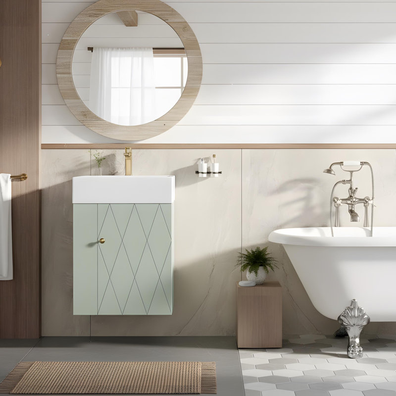 Meuble-lavabo mural avec portes à motif de losanges, Vert