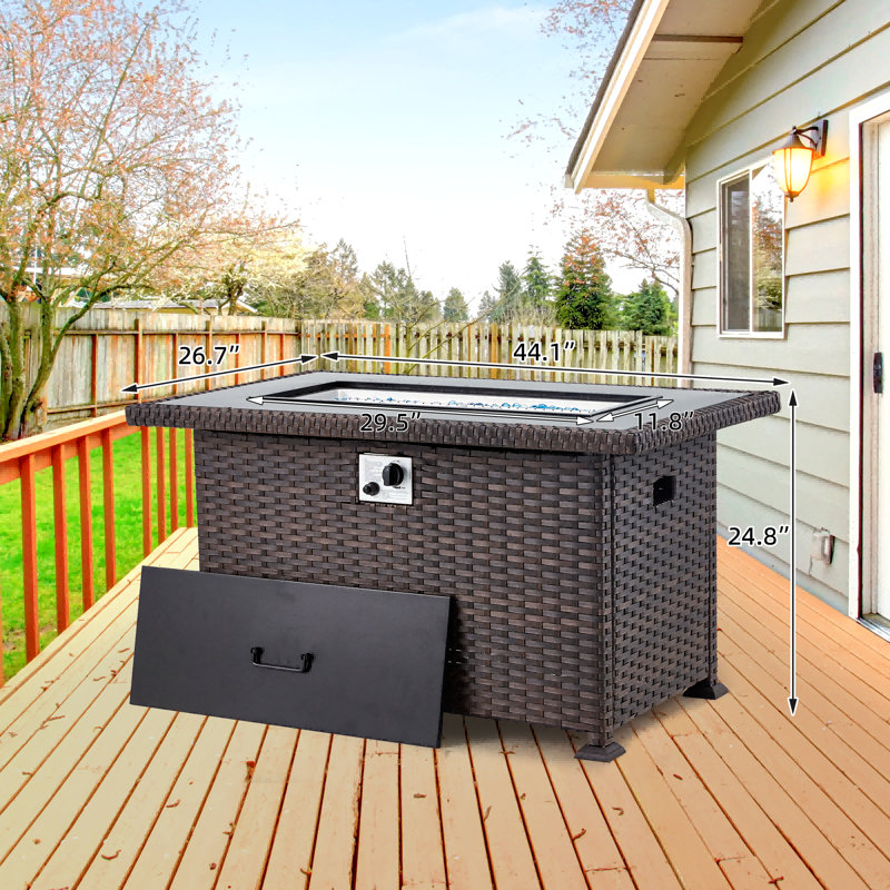 50'' Fire Pit Table Auto-Ignition Propane Gas Fire Pit Table, 24.8" H x 50.4" W x 30.5" D, Dark Brown