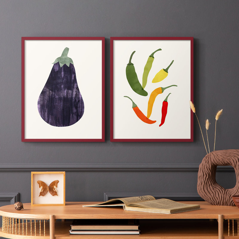 Reproduction encadrée organique de qualité biologique Veg-8 - prêt à accrocher - aucun clou requis - aucun clou requis, Rouge