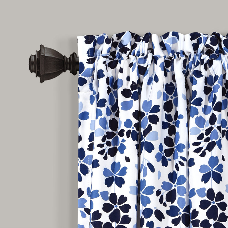 White and Navy Floral Room Darkening Curtain Panels, 52" x 63"