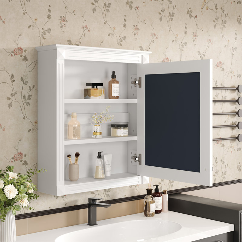 Armoire de rangement murale 24 po x 27 po avec miroir, Blanc