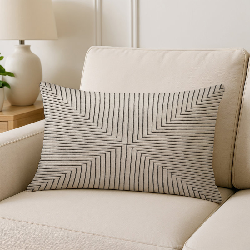 Coussin décoratif intérieur et extérieur Modern, Rectangle H 20 po x l 14 po, Gris / noir géométrique