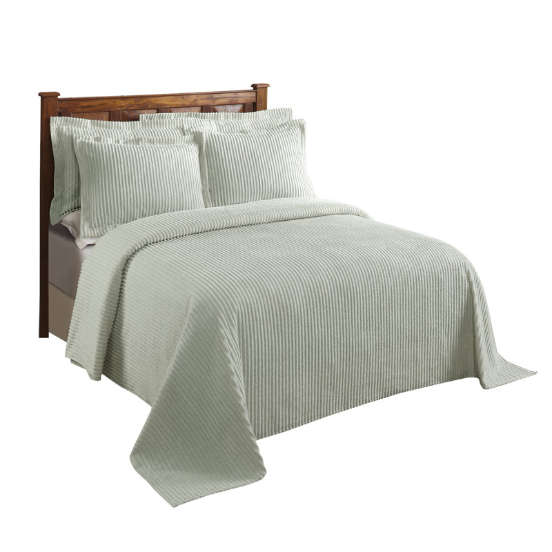 Jullian 100% Cotton Chenille Tufted Bedspread, Classic Stripe Design, Soft Breathable Coverlet, All-Season Machine Washable, OEKO-TEX Certified, Twin Size, Sage
