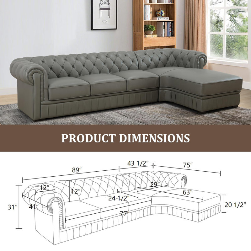 Canapé modulaire en L 2 pièces en cuir véritable 2 pièces, Orienté à droite