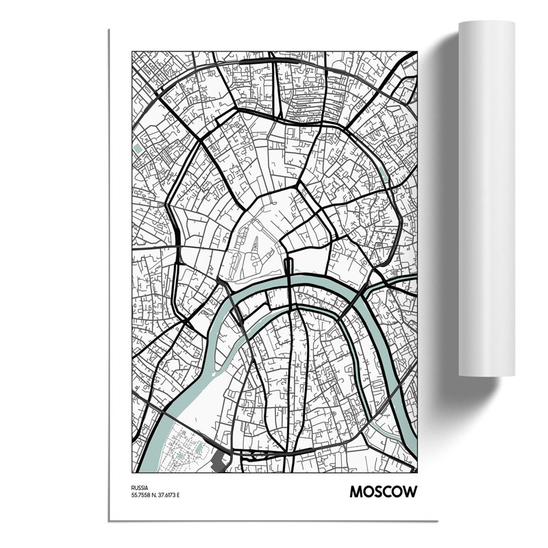 Map Moscow Russia - Frameless Print, 84cm H x 59cm W x 0.1cm D