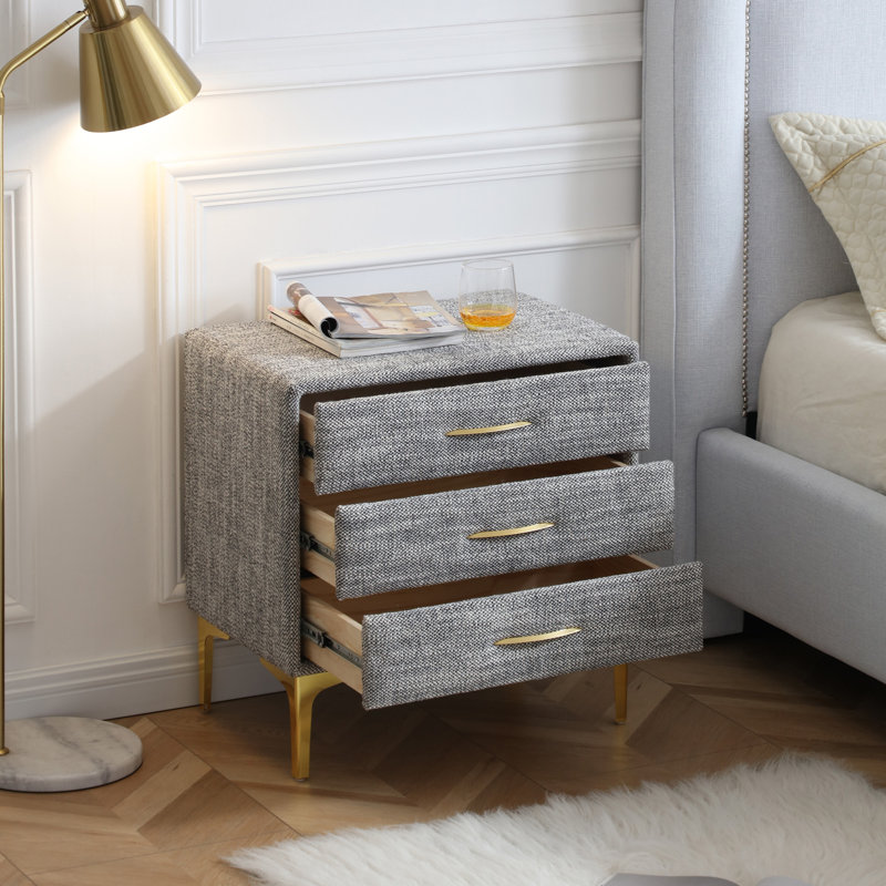 Table de chevet élégante rembourrée entièrement assemblée, Gris texturé