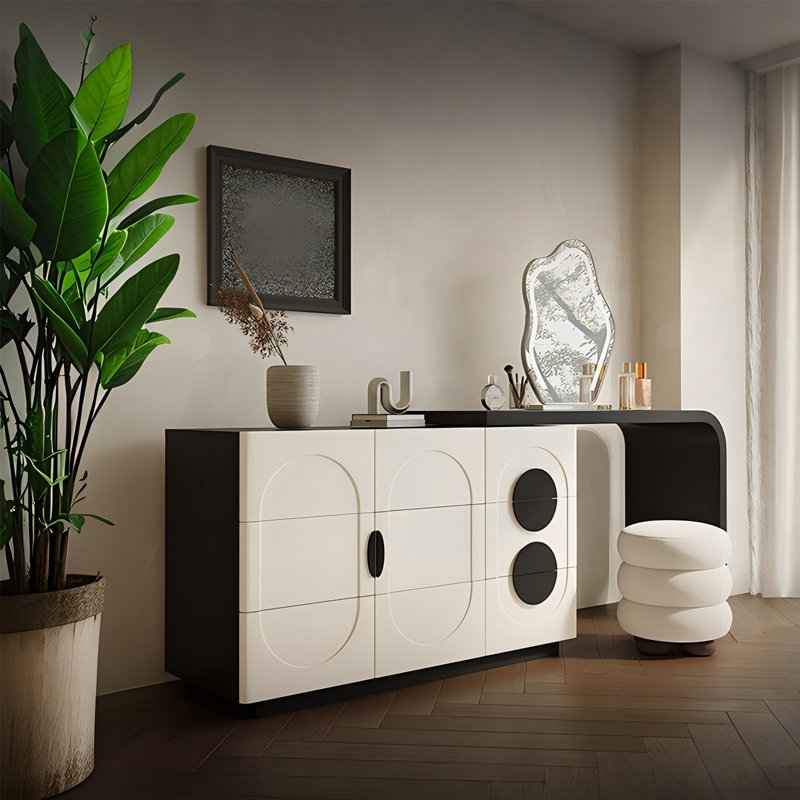 Coiffeuse et meuble-lavabo extensible noir et blanc 47,24 po avec miroir et tabouret de maquillage