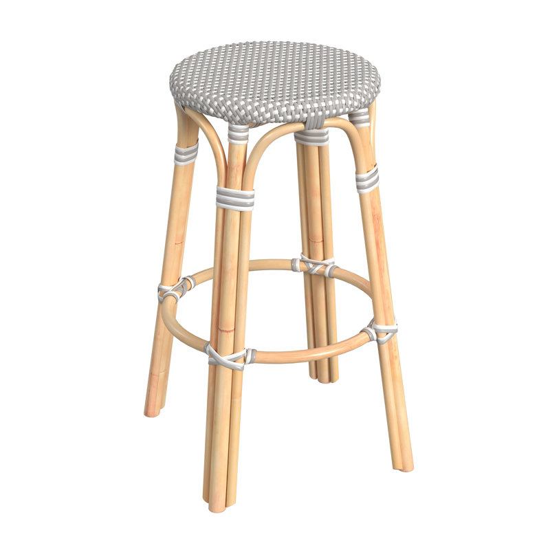 Tobias Rattan Bar Stool & Counter Stool, Gray/White Dot/Natural Rattan Frame, Bar Stool (30" Seat Height)