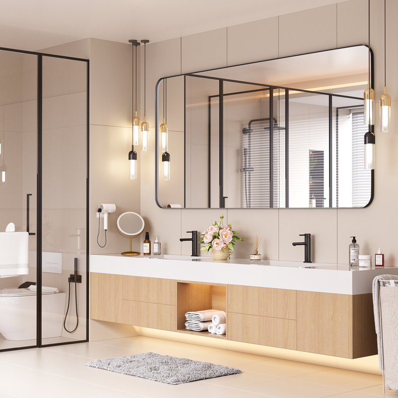 Cozy Design Tempered Glass Framed Wall-Mounted Bathroom Vanity Mirror, 36" x 72", Black, Rectangle