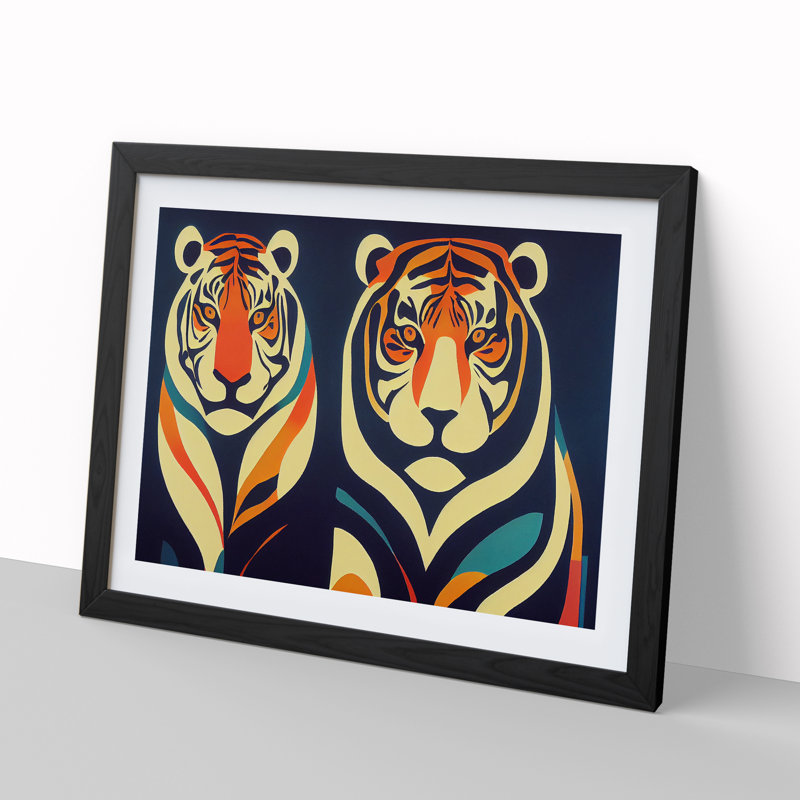 Abstract Tigers - Single Picture Frame Print, Black Framed, 46cm H x 64cm W x 2cm D