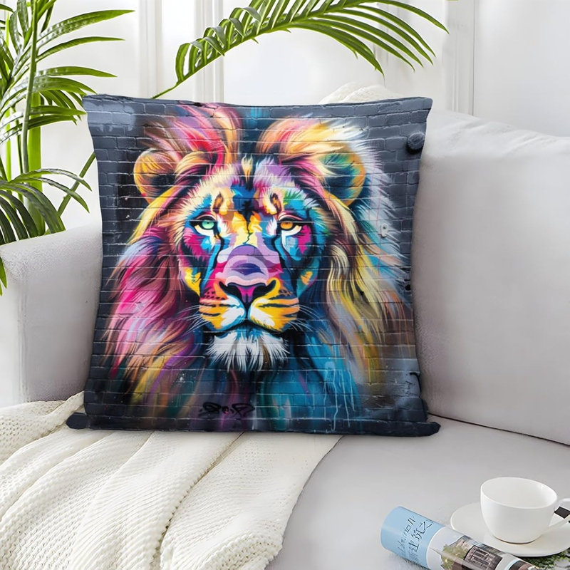 Indoor / Outdoor Cushion, Multicolor Lion