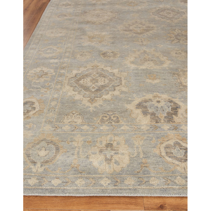 Antique Weave Oushak Oriental Hand-Knotted Wool Light Blue Area Rug, Rectangle 14' x 18'
