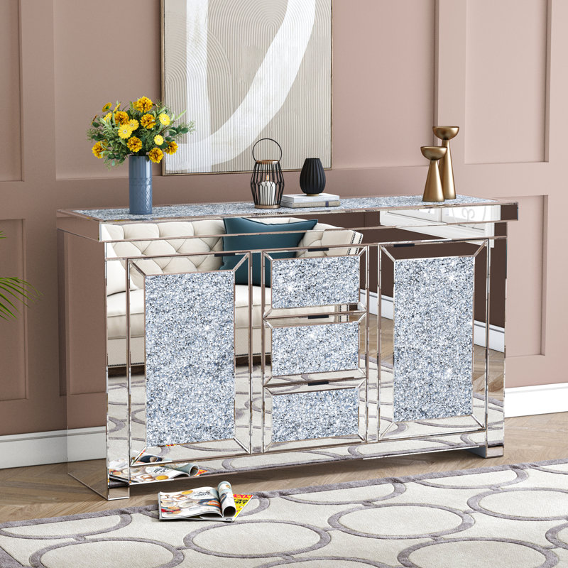 DeGrailly 57" Wide 3 Drawer Mirrored Glass Sideboard