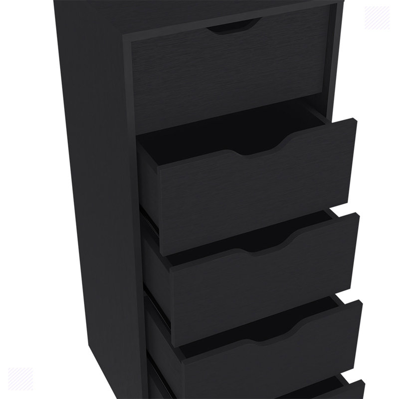 Commode Kamran, cinq tiroirs Narrows, largeur x 17,7, Noir, noir, noir, noir