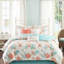 Édredon pour grand lit corail - 7 pièces en coton, imprimé coquillages et coraux, infroissable, entretien facile pour le corail, revers doux-117429497