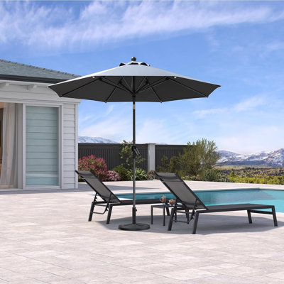 Round Crank and Tilt Table Grey Umbrella Outdoor Patio Market Grey Umbrella with Visible Hand Crank System