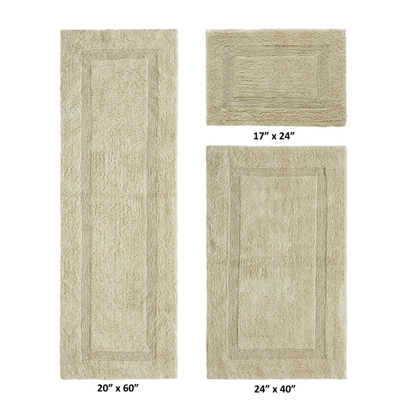 Annerose Premium 100% Cotton 3 Piece Bath Rug Sets, Machine Washable, Super Absorbent & Tufted Weave Reversible Bath Mat for Bathroom, Shower, and Tub, Oeko-Tex Certified Bathroom Rugs