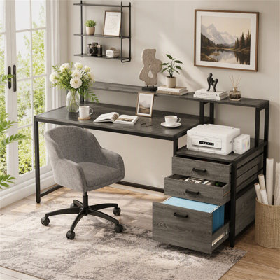 Bureau d'ordinateur 63 po, bureau ergonomique avec tiroirs et support pour écran 63 po